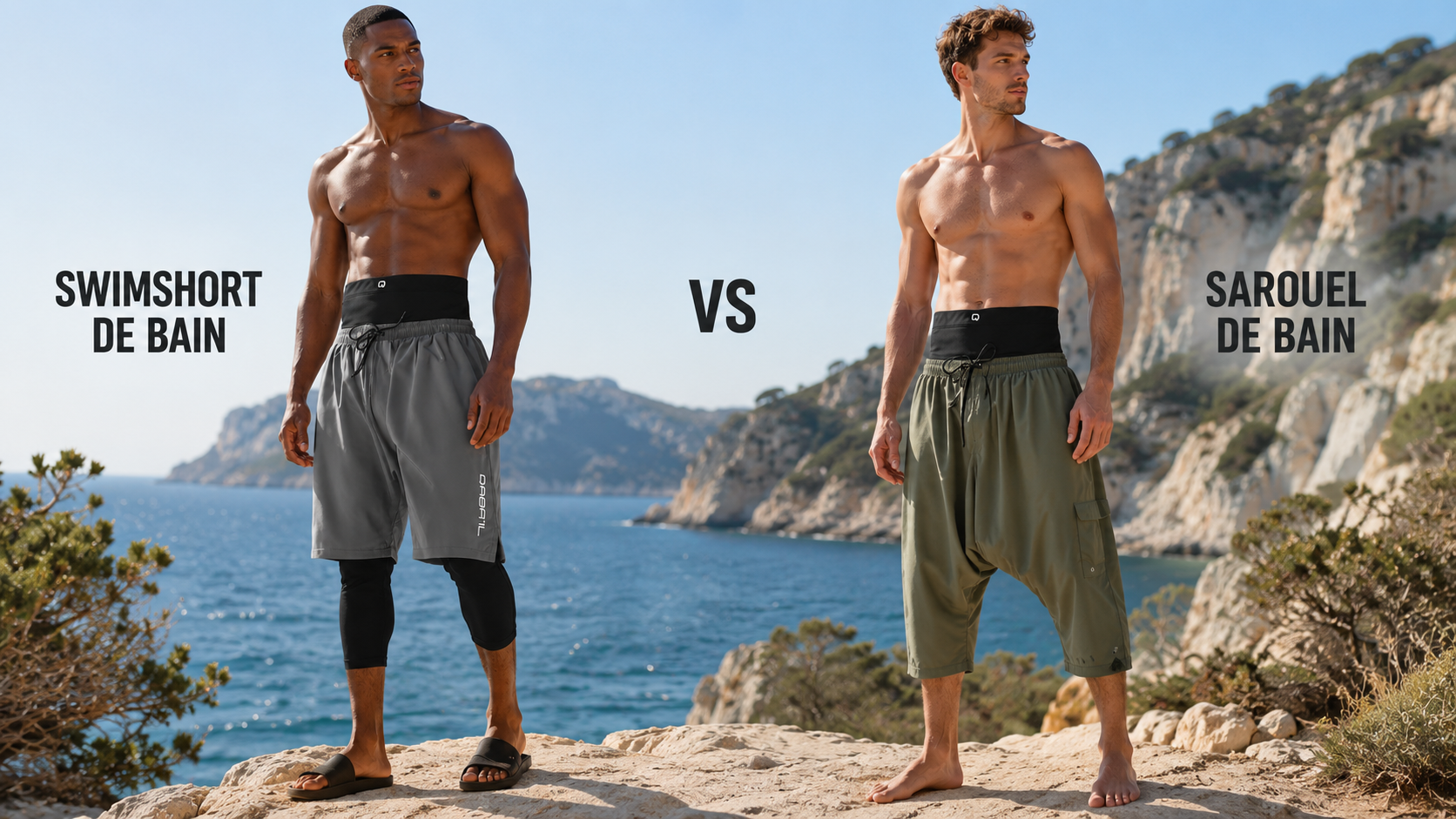 Comparatif entre swimshort avec legging et sarouel de bain homme